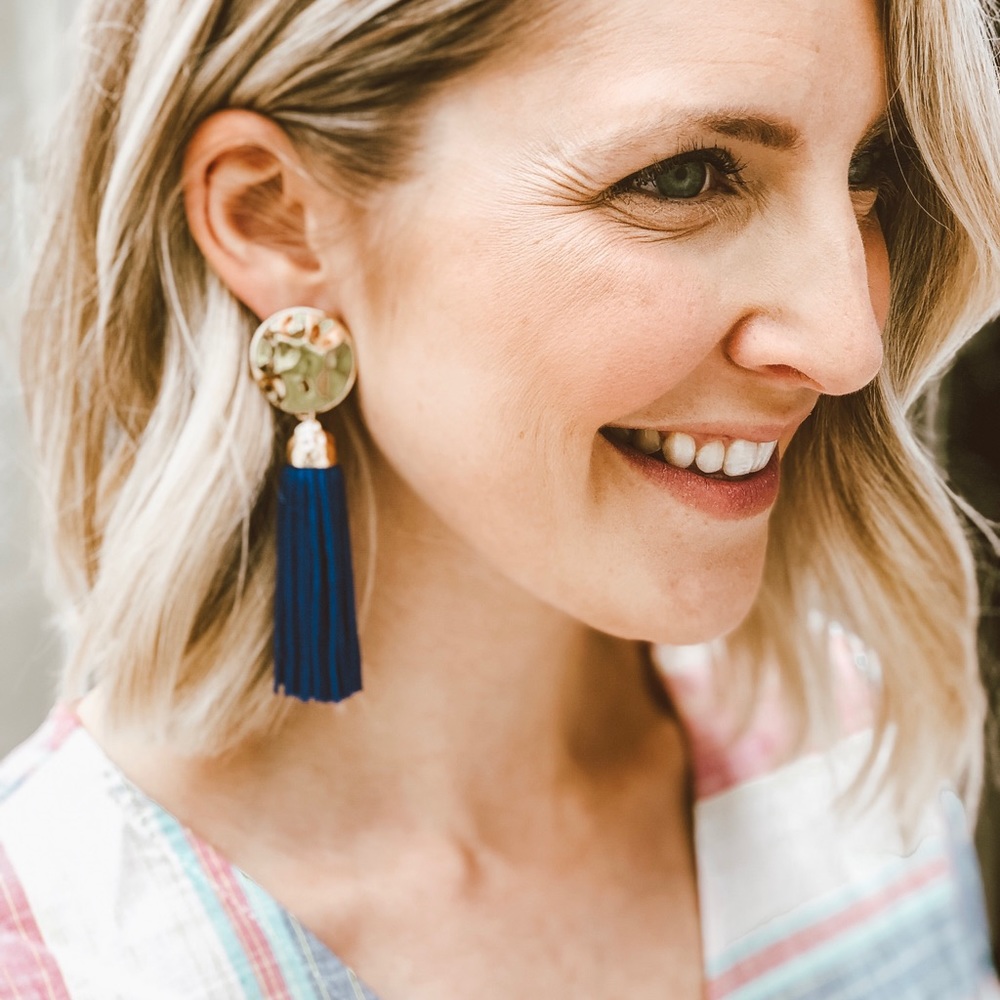 Alexa Neon Blue Tassel Earrings